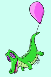 Size: 817x1229 | Tagged: safe, artist:wooooooood, gummy, alligator, balloon, male, pet