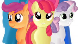 Size: 1280x720 | Tagged: safe, alternate version, artist:jbond, apple bloom, scootaloo, sweetie belle, cutie mark crusaders, smiling