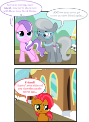 Size: 825x1129 | Tagged: safe, artist:cerko, babs seed, diamond tiara, silver spoon, comic, glasses