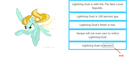 Size: 1600x760 | Tagged: safe, lightning dust, wonderbolts academy, forced meme, meme, shindan maker