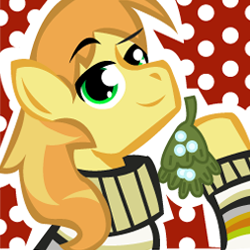 Size: 250x250 | Tagged: safe, artist:ladypixelheart, braeburn, christmas, mistletoe, smiling