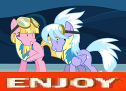 Size: 1048x764 | Tagged: safe, cloudchaser, meadow flower, wonderbolts academy, image macro, wonderbolt trainee uniform