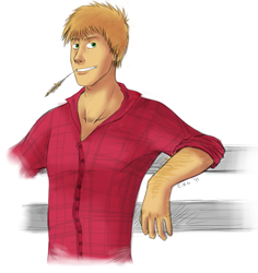 Size: 683x722 | Tagged: safe, artist:theziminvader, big macintosh, clothes, humanized, male, orange hair, shirt, solo