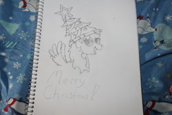 Size: 900x600 | Tagged: safe, artist:eillahwolf, oc, oc only, pegasus, pony, christmas, christmas tree, hat