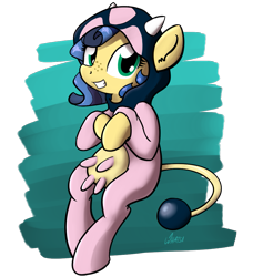 Size: 1063x1080 | Tagged: safe, artist:whatsapokemon, oc, oc only, oc:milky way, cow, pony, clothes, cosplay, costume, crotchboobs, cute, female, looking at you, mare, miltank, nudity, pokémon, simple background, smiling, solo, teats, transparent background, udder