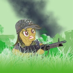 Size: 900x900 | Tagged: safe, artist:chiapetofdoom, daring do, bhagavad gita, full metal jacket, m60, machine gun, military, soldier, vietnam, vietnam war, war