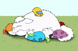 Size: 2053x1354 | Tagged: safe, artist:coalheart, fluffy pony, fluff pile, one piece, sleeping, whitebeard, whitefluff