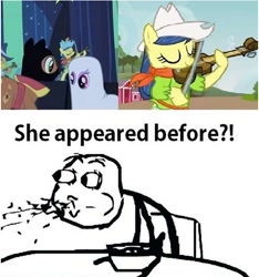 Size: 554x591 | Tagged: safe, edit, edited screencap, screencap, fiddlesticks, meadow song, apple family reunion, luna eclipsed, apple family member, cereal guy, image macro, meme, slowpoke