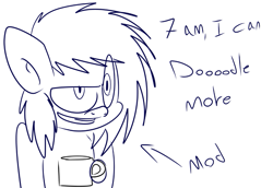 Size: 941x647 | Tagged: safe, artist:extradan, oc, oc only, oc:extradan pony, monochrome, mug, sketch, solo