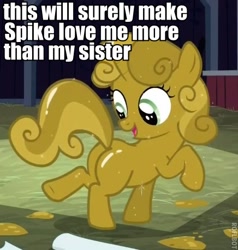 Size: 436x458 | Tagged: safe, sweetie belle, female, luster dust, male, plot, roflbot, shipping, spikebelle, straight, sweetie gold