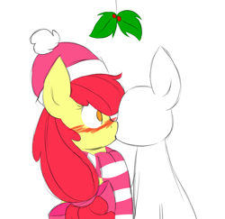 Size: 1003x976 | Tagged: safe, artist:tails-doll-lover, apple bloom, base, blushing, clothes, hat, kissing, scarf, teenage crusaders answers, teenager, tumblr