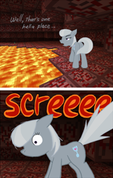 Size: 500x780 | Tagged: safe, artist:fantasyglow, artist:posexe, silver spoon, earth pony, pony, crossover, female, filly, foal, lava, lonely spoon, minecraft, nether (minecraft), screech, tumblr