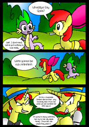 Size: 554x793 | Tagged: safe, artist:neoncabaret, apple bloom, flam, flim, spike, dragon, apple bloom's tree, lollipop