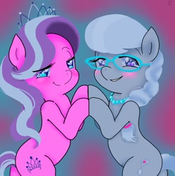 Size: 891x896 | Tagged: safe, diamond tiara, silver spoon, pony, glasses, glow, heart eyes, shipping, silvertiara, trace, wingding eyes