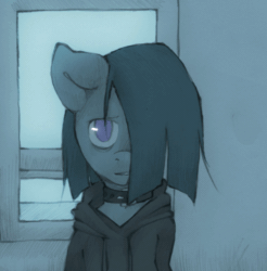Size: 500x508 | Tagged: safe, artist:lonelycross, marble pie, animated, ask lonely inky, hair over one eye, lonely inky, solo