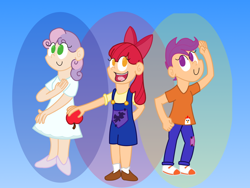 Size: 1024x768 | Tagged: safe, artist:todskey, apple bloom, scootaloo, sweetie belle, humanized