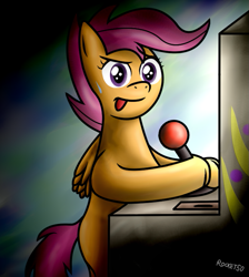 Size: 769x859 | Tagged: safe, artist:rocket50, scootaloo, arcade, gamer, gamerloo, scootaloo will show us games to play, video game