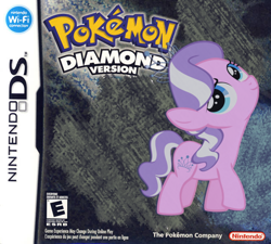 Size: 640x575 | Tagged: safe, diamond tiara, earth pony, pony, female, filly, missing accessory, pink coat, pokémon, two toned mane