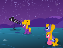 Size: 900x675 | Tagged: safe, artist:dabestpony, bonding time, dorothy ann, evan, family, magic school bus, mother, ponified, sisters, stargazing, stars, telescope