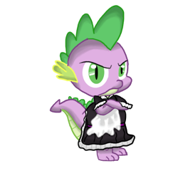 Size: 500x500 | Tagged: safe, artist:mileselectric, spike, dragon, clothes, crossdressing, lusty baby dragon maid, maid, solo, unamused