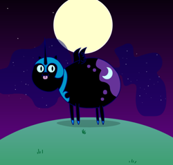 Size: 500x477 | Tagged: safe, artist:themiles, nightmare moon, alicorn, pony, adventure time, female, horn, mare, poo brain, solo