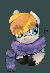 Size: 838x1219 | Tagged: safe, artist:weepysheep, oc, oc only, oc:bumble, pegasus, pony, clothes, heterochromia, scarf, simple background, solo, starry eyes, unshorn fetlocks, wingding eyes