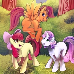 Size: 825x825 | Tagged: safe, artist:caramelbrulee, apple bloom, scootaloo, sweetie belle, cutie mark crusaders