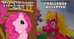 Size: 800x423 | Tagged: safe, earth pony, pony, book, bootleg, challenge accepted, faic, female, mare, meme, pinkie blind