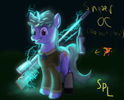 Size: 645x523 | Tagged: safe, artist:superlagg, oc, oc only, pony, unicorn, gun, lightning, telekinesis