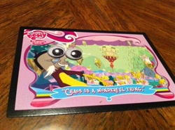 Size: 500x374 | Tagged: safe, discord, card, googly eyes, photo, ponyville, special eyes, trading card