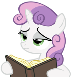 Size: 875x914 | Tagged: safe, sweetie belle, bemused, book, bust, dictionary, lidded eyes, portrait, reaction image, simple background, solo, transparent background, vector