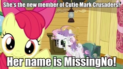 Size: 960x540 | Tagged: safe, edit, edited screencap, editor:eden89, screencap, apple bloom, sweetie belle, cutie mark crusaders, female, filly, foal, glitch, meme, missingno, parody, pokémon, wat