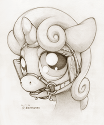 Size: 1054x1276 | Tagged: safe, artist:ecmajor, sweetie belle, bit, bit gag, blinders, bridle, crying, gag, solo, teary eyes