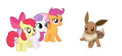 Size: 1930x888 | Tagged: safe, apple bloom, scootaloo, sweetie belle, crossover, cutie mark crusaders, eevee, pokémon