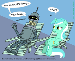 Size: 2000x1610 | Tagged: safe, artist:axemgr, lyra heartstrings, bender bending rodriguez, crossover, futurama