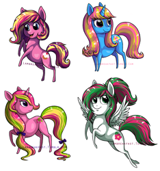 Size: 1458x1556 | Tagged: safe, artist:love-like-nicole, blossomforth, cupcake (g4), dewdrop dazzle, lulu luck, sugarcup