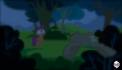 Size: 640x370 | Tagged: safe, edit, edited screencap, screencap, doctor whooves, scootaloo, headless horse, sleepless in ponyville, fake, headless, hub logo, hubble, shoop, speculation