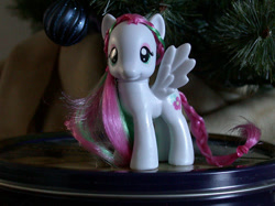 Size: 550x412 | Tagged: safe, artist:phasingirl, blossomforth, pony, brushable, christmas, christmas decoration, christmas ornament, custom, decoration, holiday, irl, official, photo, solo, toy