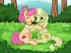 Size: 2000x1500 | Tagged: safe, artist:amenoo, apple rose, granny smith, earth pony, pony, duo, duo female, family reunion, female, mare