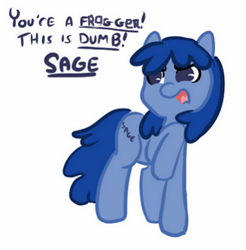 Size: 451x458 | Tagged: safe, artist:mt, edit, oc, oc only, oc:sage (4chan), earth pony, pony, /mlp/, 4chan, censored, female, frogger, frown, mare, open mouth, raised hoof, sage, simple background, solo, white background