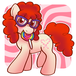 Size: 500x500 | Tagged: safe, twist, earth pony, candy, cute, female, filly, glasses, solo, white coat