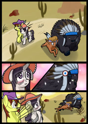 Size: 753x1060 | Tagged: safe, artist:junaecbs, chief thunderhooves, little strongheart, oc, earth pony, pony, unicorn, comic, cuckolding, hat