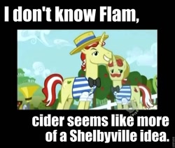 Size: 787x666 | Tagged: safe, edit, edited screencap, screencap, flam, flim, pony, unicorn, the super speedy cider squeezy 6000, brothers, caption, cider, duo, flim flam brothers, image macro, male, meme, stallion, super speedy cider squeezy 6000, the simpsons