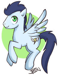 Size: 600x756 | Tagged: safe, artist:b0nbon, soarin', pegasus, pony, blue coat, blue mane, blue tail, male, simple background, solo, stallion, transparent background, wings