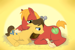 Size: 750x500 | Tagged: safe, artist:papercell, big macintosh, caramel, earth pony, pony, caramac, gay, male, shipping, stallion