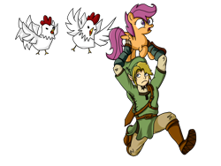 Size: 1600x1200 | Tagged: safe, scootaloo, crossover, cucco, link, nintendo, scootachicken, the legend of zelda