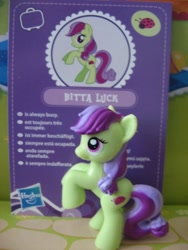 Size: 480x640 | Tagged: safe, artist:twilightberry, pony, bitta luck, collector card, irl, official, photo, solo, toy