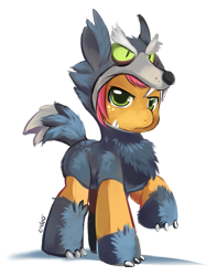 Size: 633x804 | Tagged: safe, artist:ende26, babs seed, earth pony, pony, wolf, adorababs, badass, badass adorable, big babs wolf, clothes, costume, cute, ende will be the end of us, female, freckles, simple background, transparent background, wolf costume