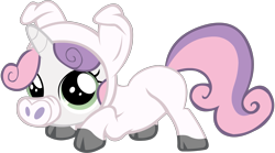 Size: 2675x1482 | Tagged: dead source, safe, artist:jacen47, sweetie belle, pig, pony, unicorn, one bad apple, animal costume, clothes, costume, pig costume, simple background, solo, transparent background, vector