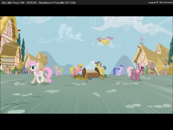 Size: 1024x768 | Tagged: safe, screencap, cheerilee, cherry berry, comet tail, daisy, parasol, sea swirl, seafoam, twinkleshine, sleepless in ponyville, argument, cart, youtube